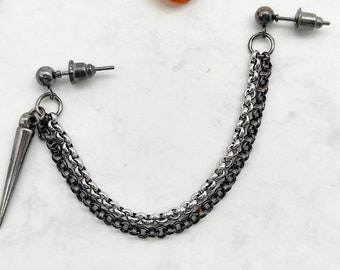 Orecchino a catena con punte in metallo canna di fucile, moderno orecchino pendente, elegante orecchino unisex