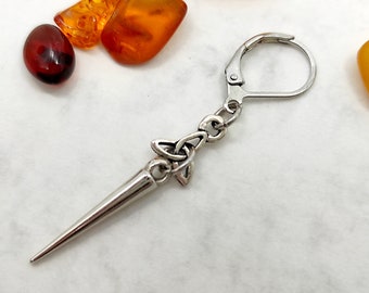 Silver Spike Dangle Earring with Celtic Ornament