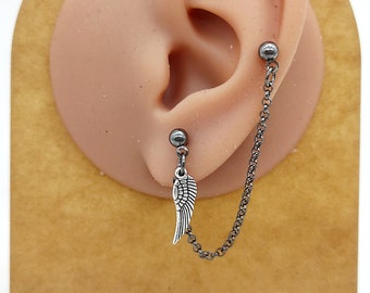 Orecchino a catena color canna di fucile: pendente con perno ad ala