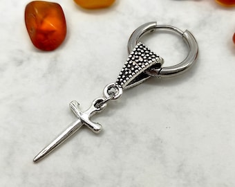 Sword Dangle Hoop Earring, Stainless Steel, Unisex
