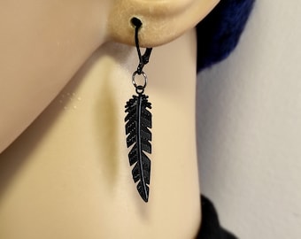 Orecchino da uomo con piuma nera, piuma singola pendente per uomo