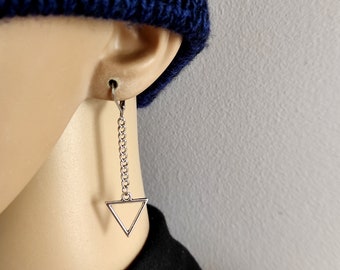 Triangle earring, Long triangle dangle, Silver triangle dangle, Geometric dangle, Unisex earring, Unisex silver dangle, For men for women