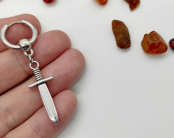 Sword hoop earring,One weapon hoop, Men accessories, Boyfriend gift, Knife hoop, Sword for men, Silver sword hoop, Dagger earring, Men sword