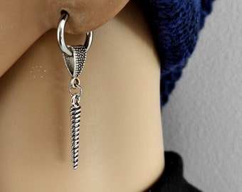Steel spike earring, Silver screw hoop, Mood screw earring, Screw hoop for men,  Spike hoop, Goth screw earring,  Cone dangle hoop, Hoop men