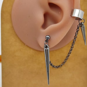 Clous d'oreille chaîne, Cuff wrap, Boucle d'oreille en acier inoxydable, Bijoux homme, Pour homme, Cadeau pour homme, Idée cadeau, Sans piercing - Enveloppement de cartilage à clip