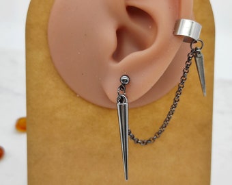 Boucle d'oreille pointue avec chaîne, boucle d'oreille pendante punk gothique