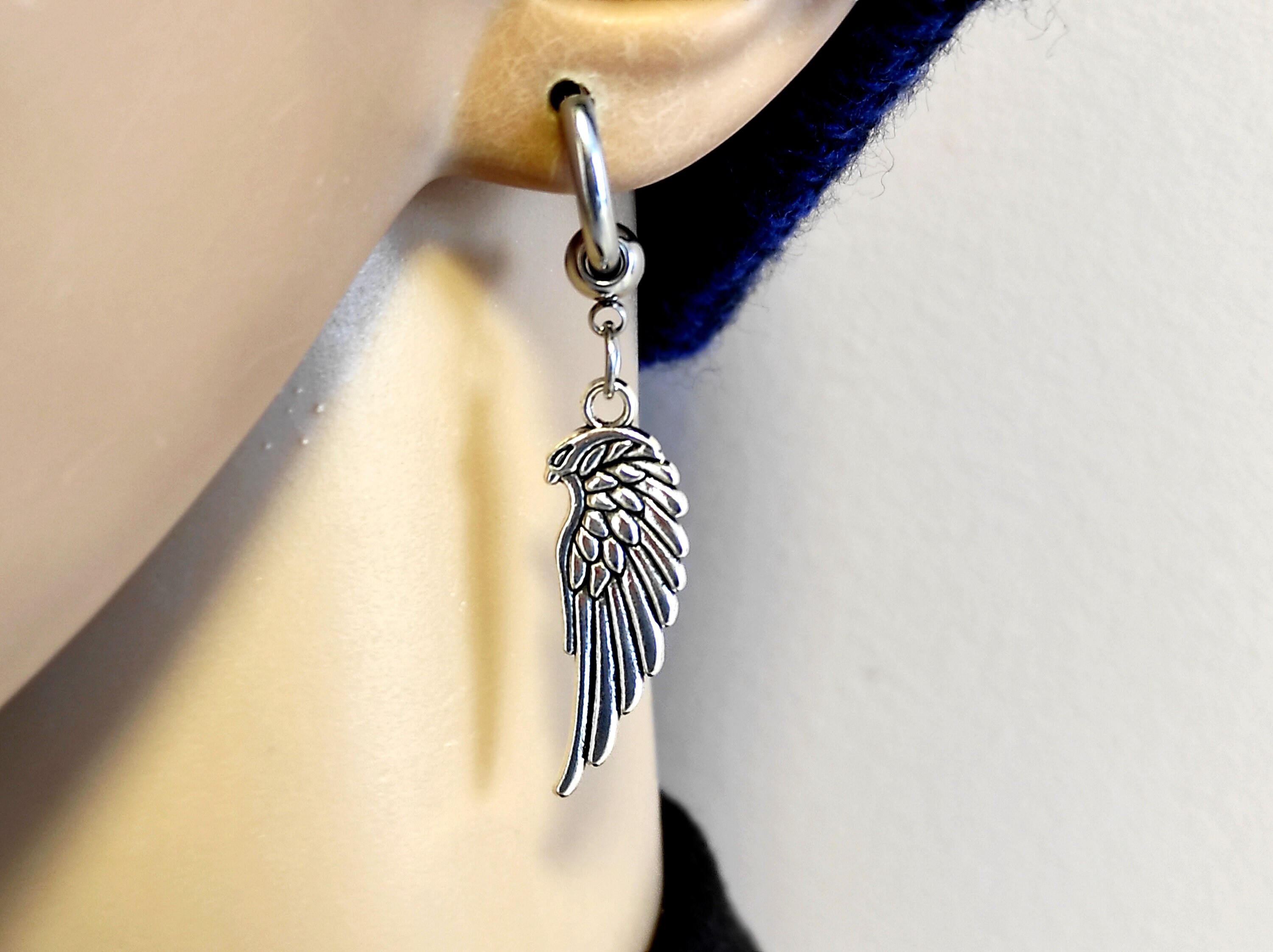 His hers Angel Wing Earring Silver Wing Silver Hoop Men Metal Wing Earring Gift Idea Earrings for Couples Unisex Symbolic Meaning Etsy
