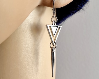 Silver triangle dangle, Triangle earring, Triangle form dangle, Triangle dangle, One dangle for men, Geometric earrings, Unisex earrings