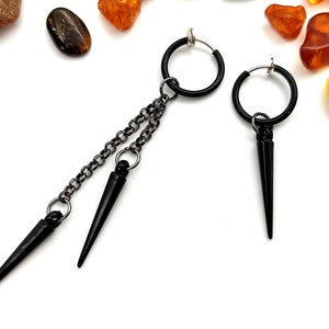 One Clip-on earring, Black dangle, Non pierced, Spike clip-on, Chain clip-on, Acrylic spike clip-on, Two charm earring, Hoop spike,  For men