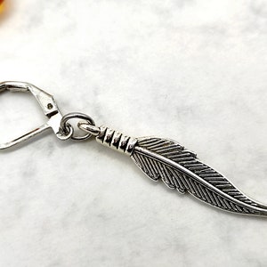 Silver feather dangle, Feather earring, Earring for men, Symbol earring, Earring feather, Talisman men, Amulet earring, Unisex earrings