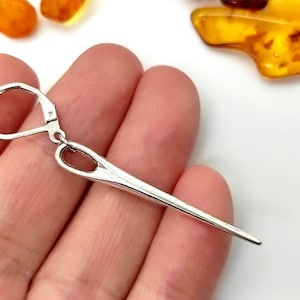 One needle earring, Dark fashion, Stick earring, Sewing needle earring, Silver needle, Quirky jewelry, Spike earring, Needle dangle For him