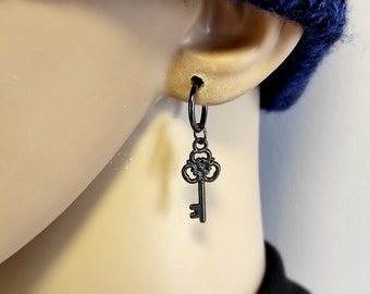 Gunmetal Key Clip-on Earring, Non Pierced Jewelry, Gift for Men