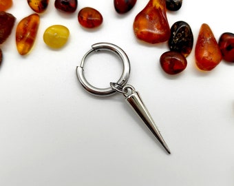 Silver Acrylic Spike Dangle Hoop Earring, Punk Goth Style