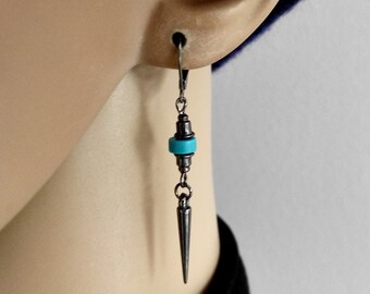 Gunmetal spike earring, Acrylic spike earring, Spike dangle, Howlite earring, Dangle men, Earring spike men Unisex spike dangle Men gift