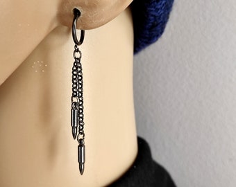 Bullet earring, Bullet clip-on, Black bullet shell, Men jewelry, Grunge style, For men, Gift for men, Non pierced, Shell earring Bullet gift