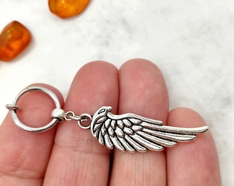 Orecchino a clip pendente con aquila in argento, talismano unisex