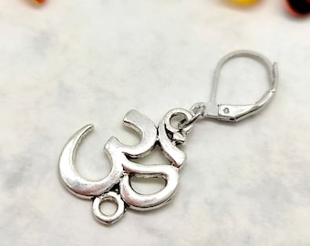 Antique Silver Om Yoga Earring, Zen Meditation Dangle