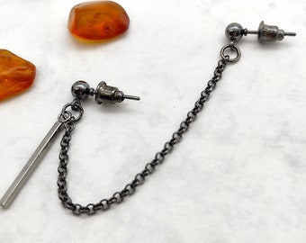 Orecchino a perno con catena color canna di fucile, pendente minimalista, perno a bastoncino corto