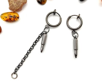 One bullet clip-on, Bullet clip-on, Bullet talisman, Hunter gift, For men, Bullet dangle, Gunmetal bullet, Bullet amulet, Non pierced