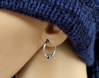 Silver hoop, Silver hoop with bead, Short hoop men, Silver bead dangle, Stylish goth earring, Silver hoop unisex, Men gift, Boyfriend gift