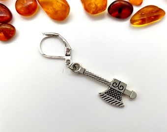Antique Silver Axe Dangle Earring, Lumberjack Accessory