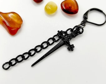 Orecchino pendente a forma di spada nera, gioiello con arma, regalo per uomo