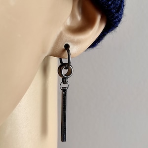 Clip-on stick, Clip-on bar, Gunmetal bar clip-on, men earring, Non pierced, Bar clip-on dangle, One men dangle, earring stick, Earring bar