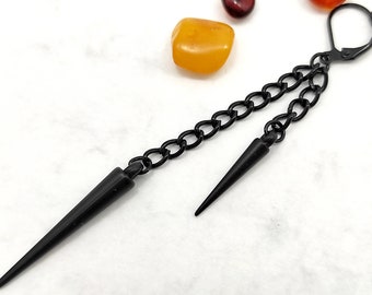 Orecchino pendente con punta in acrilico nero gotico, catena pendente, clip disponibile
