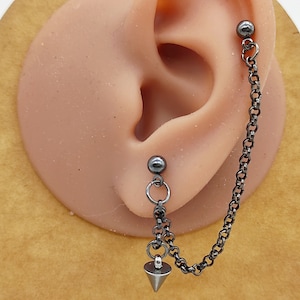 Kettingoorbel, kettingkegeloorbel, eenvoudig geometrisch, link bungelen, één oorbel unisex, kraakbeenoorbel, donkere oorbeljongens, Boho stud, cadeau