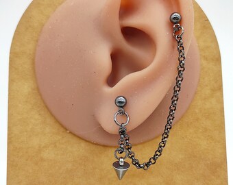 Orecchino a cono con catena color canna di fucile, pendente con maglie in acciaio inossidabile unisex