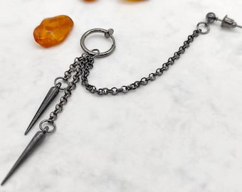 Orecchino a clip con catena color canna di fucile, pendente con punta in acrilico, clip minimalista per cartilagine, piccolo regalo