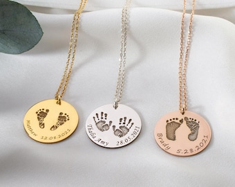 Sterling Silver Actual Footprint Necklace: Personalized Handprint Charm