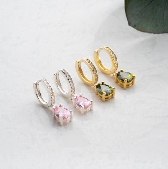 Orecchini a cerchio in argento sterling con pietra portafortuna: orecchini a cerchio con pietre preziose - Italia