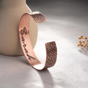 Personalized Copper Cuff Bracelet: Custom Engraved Message, Handcrafted Gift