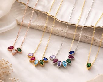 Custom Multi Family Birthstone Necklace, Personalized Birthstone Family for Mom, Birthday Gift Drop Family Birthstone Jewelry Pendants Gifts