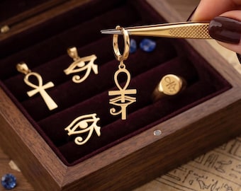 Orecchini Occhio di Ra, Orecchini di protezione egiziani, Orecchini a cerchio Ankh, Gioielli spirituali, Orecchini pendenti Occhio di Ra, Orecchini con simboli antichi