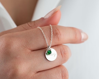 Collana con nome in argento sterling e pietra portafortuna: ciondolo a disco personalizzato
