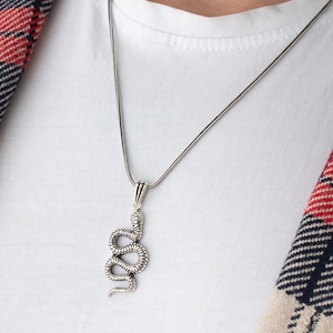 Sterling Silver Snake Necklace for Men, Man Jewelry, Gift for Him, Snake Pendant, Serpent Jewelry, Serpent Necklace, Bling Snake Chain