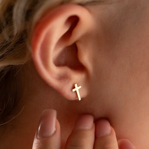Sterling Silver Cross Stud Earrings: Minimalist Religious Jewelry