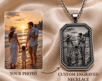 Collana con foto personalizzata, collana con immagine personalizzata a partire dalla tua foto, ciondolo ricordo inciso, gioiello con ritratto di famiglia, regalo commemorativo
