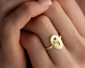 Personalized Sterling Silver Birth Flower Ring: Dainty Floral Jewelry