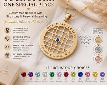 Collana personalizzata con le coordinate del luogo del primo appuntamento e pietra portafortuna, gioiello con coordinate GPS del luogo in cui ci siamo incontrati, regalo personalizzato con la posizione per lei 2026