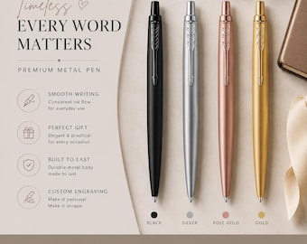 Personalised Pen Set, Engraved Pen, Stainless Steel GOLD TRIM Parker Jotter Ball Pen & Fountain Pen Set, Graduation, Wedding Gift, Birthday
