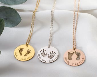 Personalisierter Fußabdruck Halskette, Echte Handabdruck Halskette, Mutter oder Baby Geschenk, Fußabdruck Charme, Muttertagsgeschenk, Neue Mama Halskette,