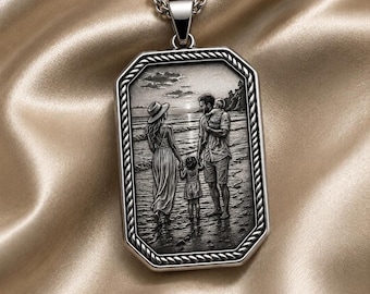 Collana con foto personalizzata, collana con immagine personalizzata a partire dalla tua foto, ciondolo ricordo inciso, gioiello con ritratto di famiglia, regalo commemorativo