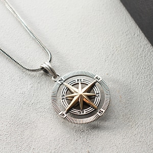 Sterling Silver Compass Necklace: North Star Pendant, Handmade Silver