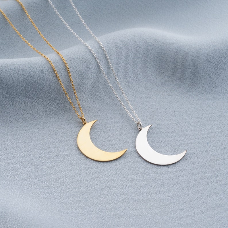 Sterling Silver Crescent Moon Necklace: Dainty Celestial Jewelry - Etsy