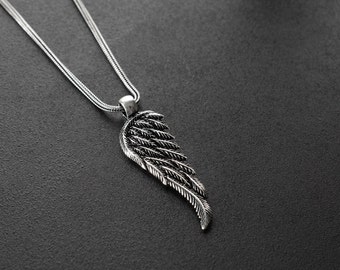 Mens Necklace, Silver Angel Wing Necklace, Feather Necklace Men, Silver Necklace Men, Mens Necklace, Silver Pendant Father, Mothers Day