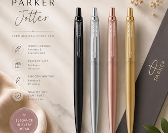 Penna Parker Jotter personalizzata con incisione, disponibile in argento, oro, nero o oro rosa. Regalo ideale per lui e per lei, per insegnanti, studenti, testimoni dello sposo, anniversari e Natale.