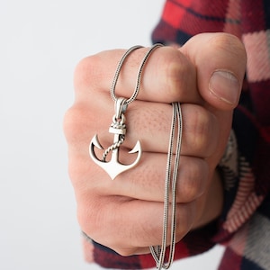 Sterling Silver Anchor Necklace: Vintage Nautical Pendant, 24 inch